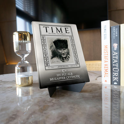 Kişiye Özel Atatürk ve Time Dergisi Masaüstü Cam Dekor - ATH007